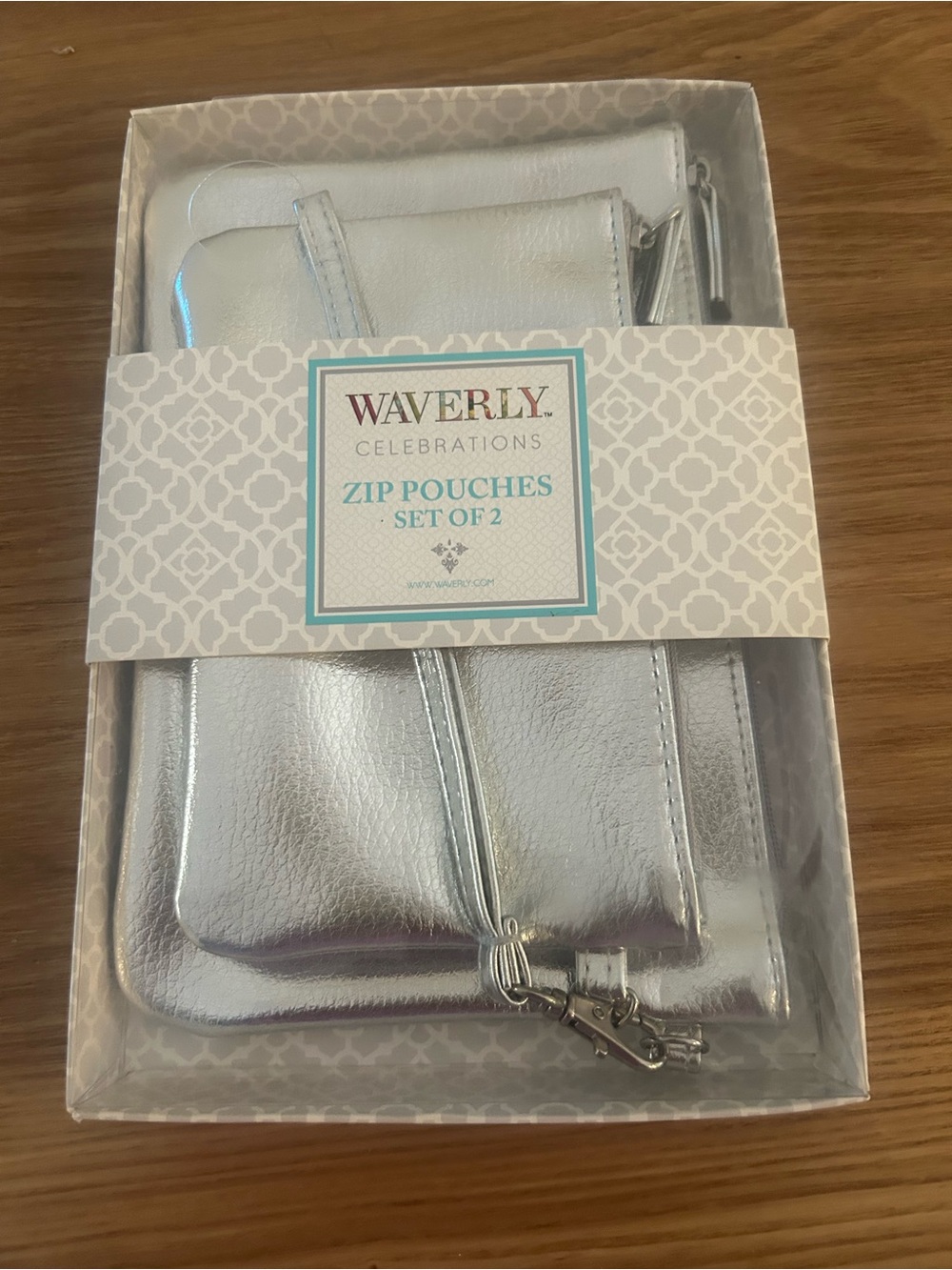 Waverly Shiny Silver Zip Pouch Set